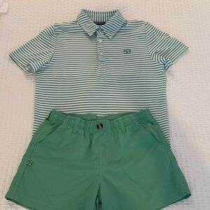 Kids Green Striped Polo and Shorts Set